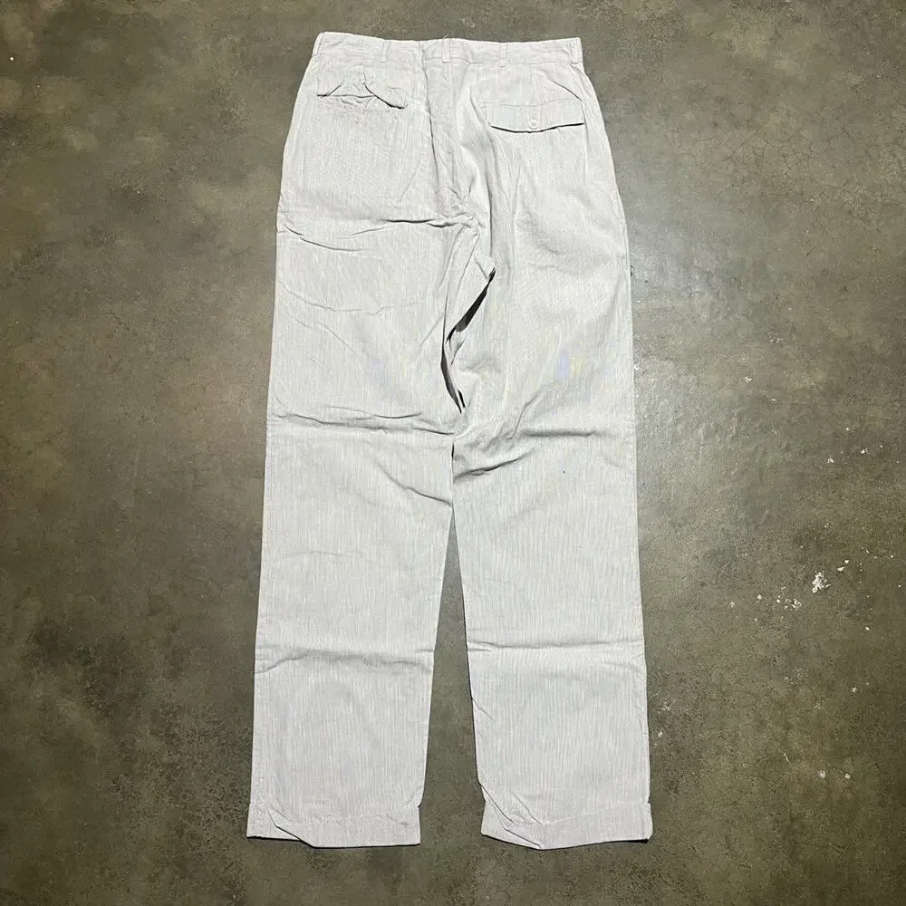 Vintage 50s White/Grey Striped Cotton Trousers 29x31